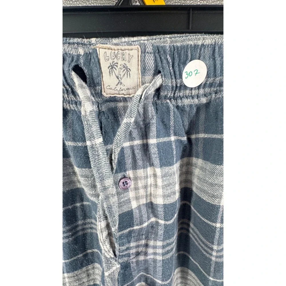 Lucky Brand Mens Blue Plaid Flannel Pajama Pants Sleepwear Size S Drawstring Fly